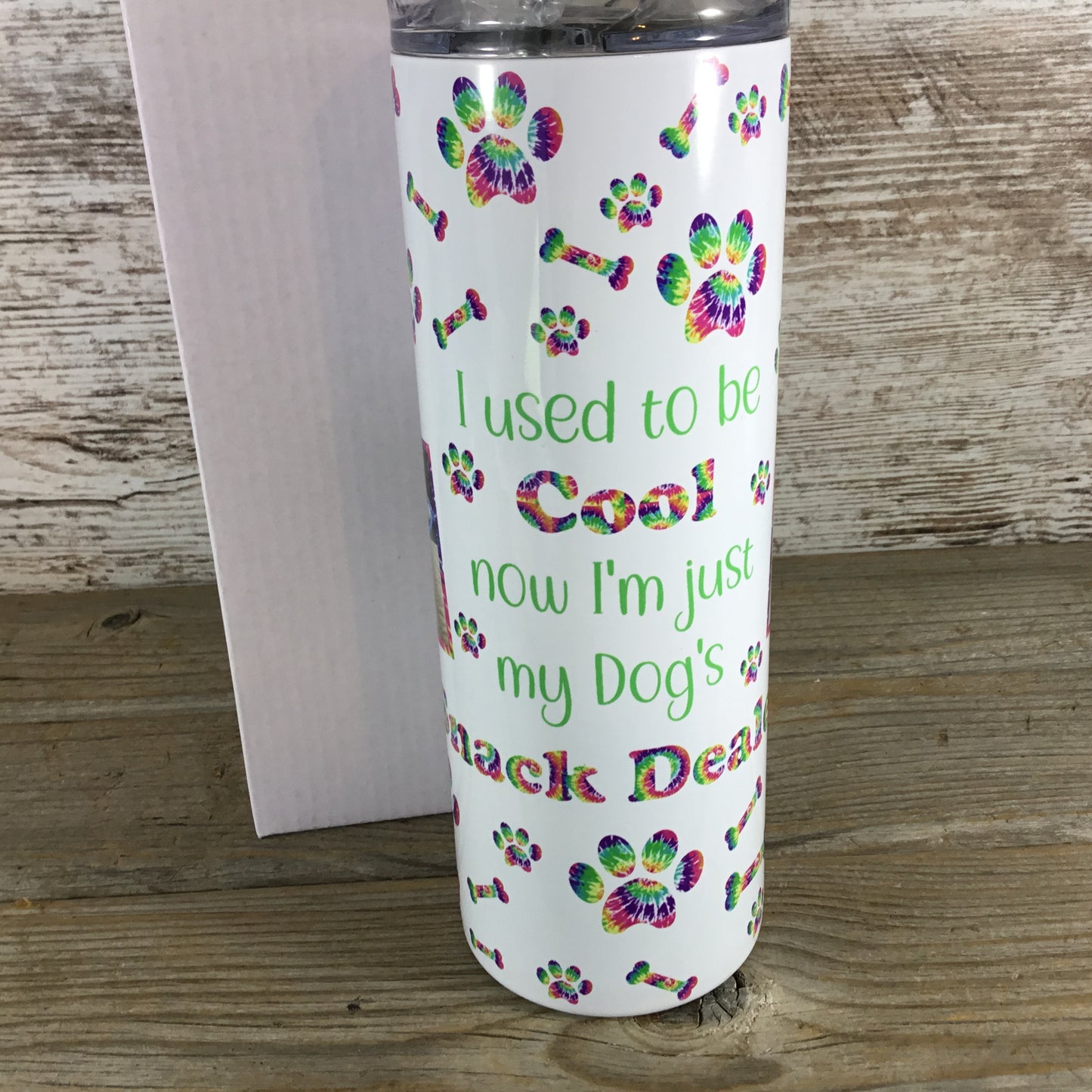 Personalized I Used To Be Cool Now I'm Just My Dogs Snack Dealer 20 oz Skinny Tumbler with Straw & Lid