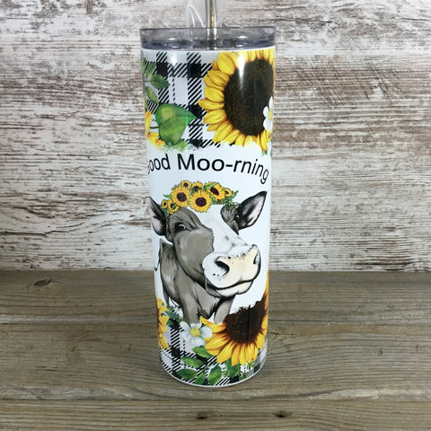 Good Moo-rning Sunflower Cow 20 oz Skinny Tumbler