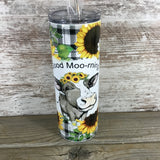 Good Moo-rning Sunflower Cow 20 oz Skinny Tumbler with Straw & Lid