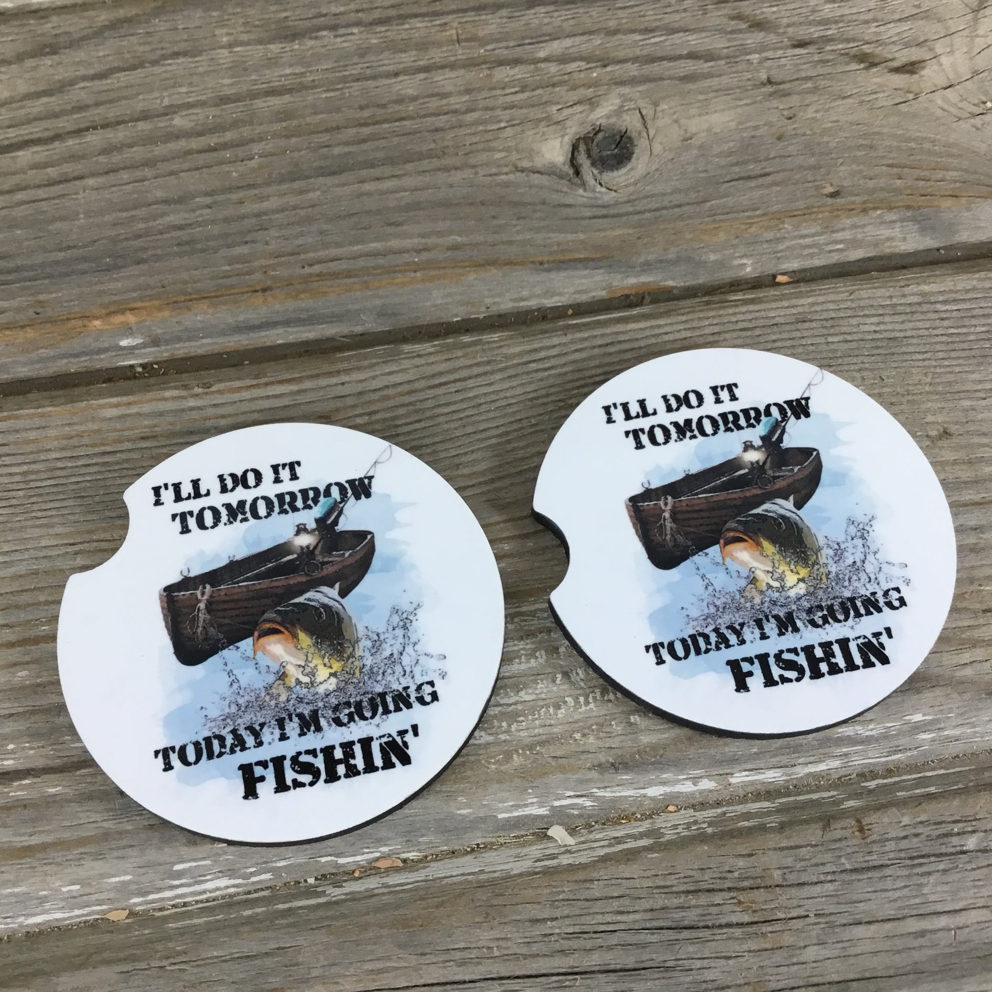 I'll do it tomorrow, today I'm going Fishin' Car Coasters 