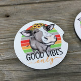 Good Vibes Only Cow Car Coasters