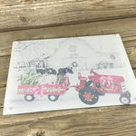 Country Farm Christmas Glass Cutting Board Red Tractor