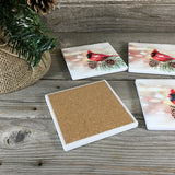Winter Male Cardinal Sandstone Coasters Set of 4