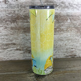 Squeeze the Day Lemon Gnomes Blue Truck 20 oz Skinny Tumbler Back View