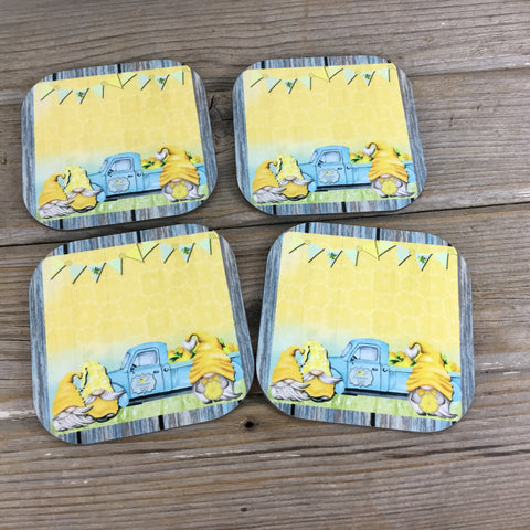Lemon Gnome Summer Coasters, Set of 4 Hardboard Coasters