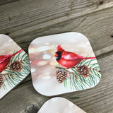 Male Cardinal Hardboard Coasters Set of 4