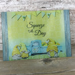 "Lemon Gnomes and Blue Truck Glass Cutting Board - Squeeze the Day Lemon Themed Kitchen Decor