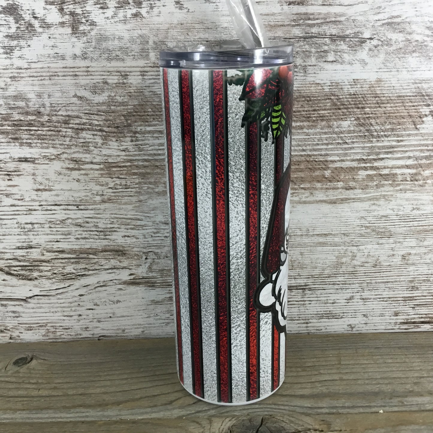 Stained Glass Santa Claus 20 oz Skinny Tumbler with Straw & Lid