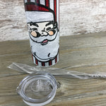 Stained Glass Santa Claus 20 oz Skinny Tumbler with Straw & Lid