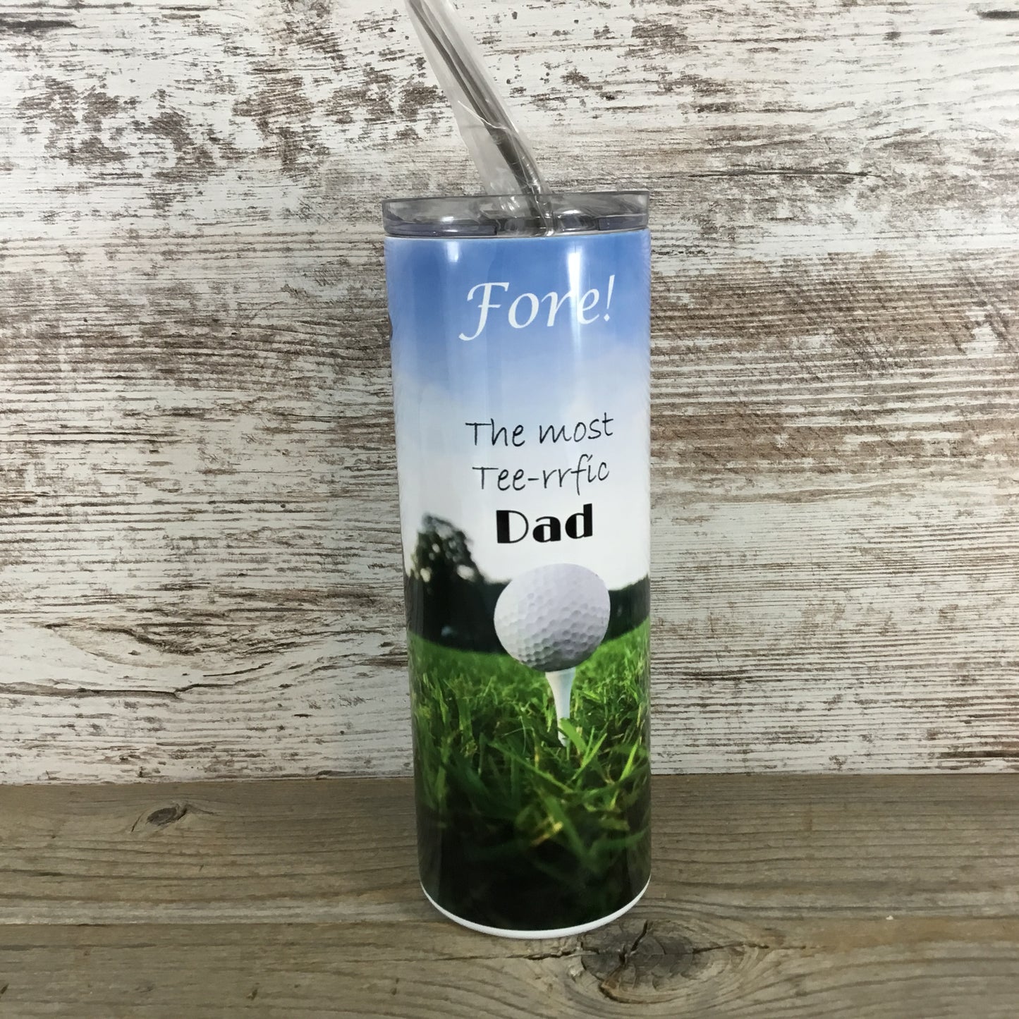 Fore! The Most Tee-rific Dad 20 oz Skinny Tumbler with Straw & Lid