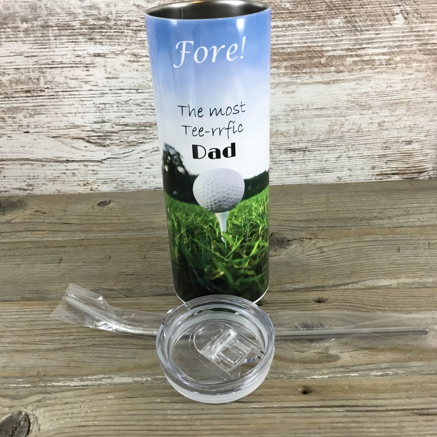 Fore! The Most Tee-rific Dad 20 oz Skinny Tumbler with Straw & Lid