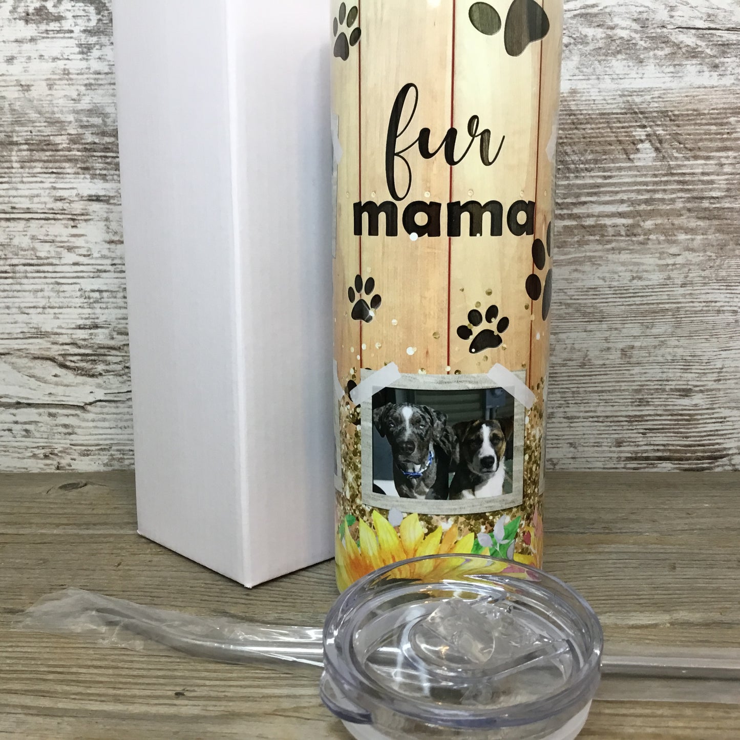 Fur Mama Personalized Dog Picture 20 oz Skinny Tumbler with Straw & Lid