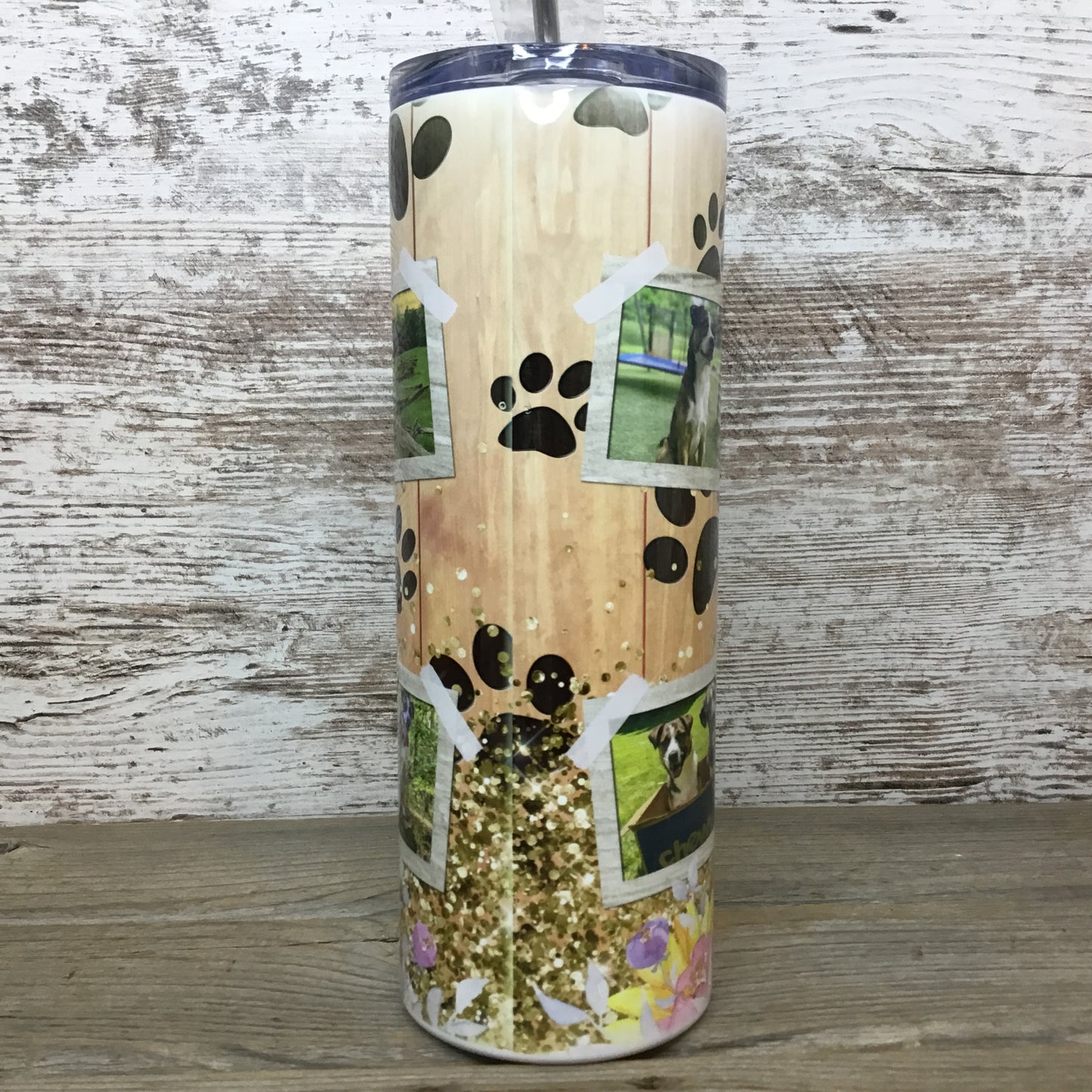 Fur Mama Personalized Dog Picture 20 oz Skinny Tumbler with Straw & Lid