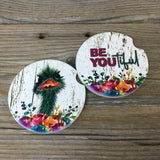 Ostrich BE YOU tiful Floral Car Coasters Set of 2