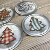 Rustic Christmas Tree Snowflake Coasters Set of 4