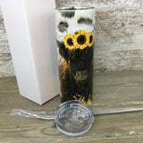 Highland Cow Sunflower Rustic Boho 20 oz Skinny Tumbler