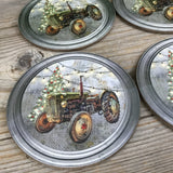 Rustic Green Tractor Christmas Coasters Set of 4