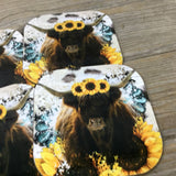 Sunflower Highland Cow Coasters Set of 4