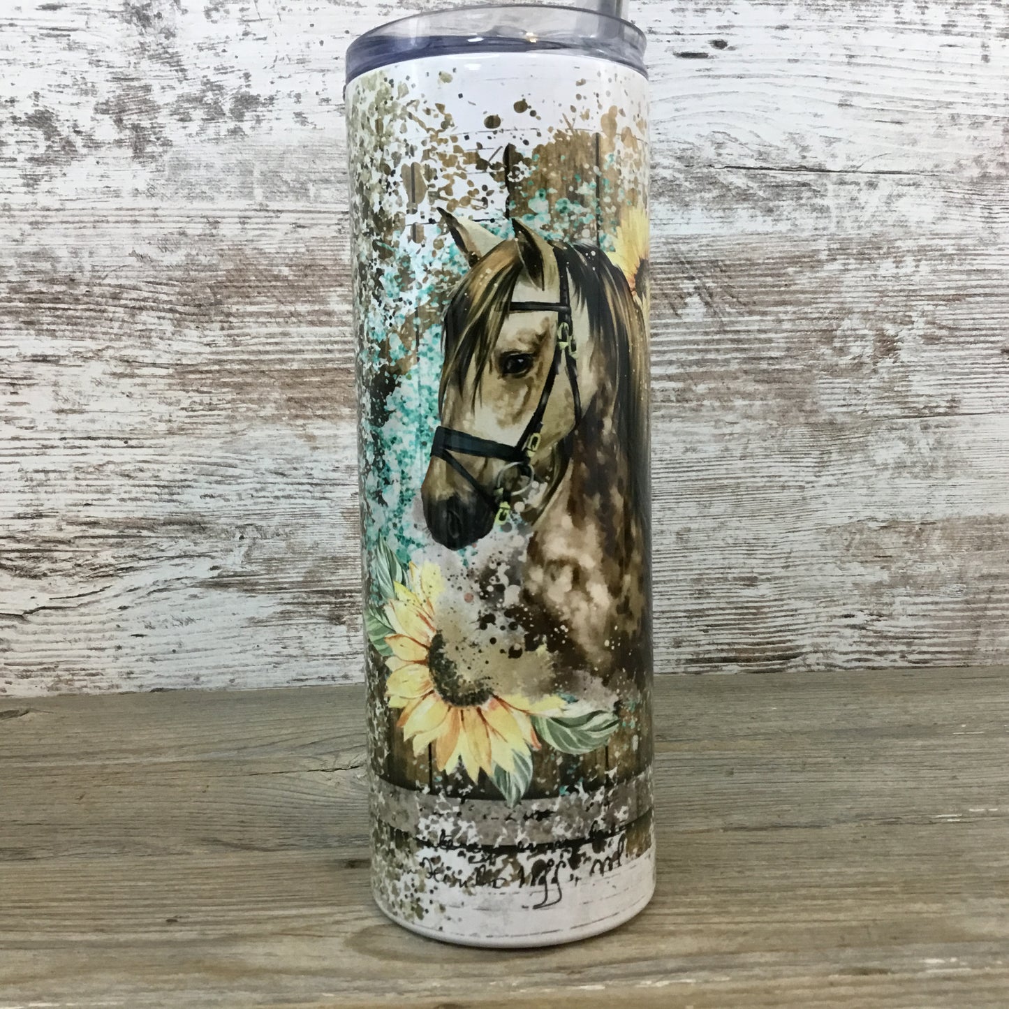 Horse Sunflower Cheetah Print 20 oz Skinny Tumbler with Straw & Lid