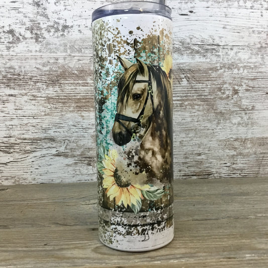 Horse Sunflower Cheetah Print 20 oz Skinny Tumbler with Straw & Lid