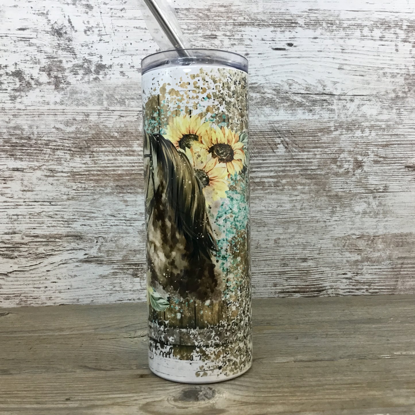 Horse Sunflower Cheetah Print 20 oz Skinny Tumbler with Straw & Lid