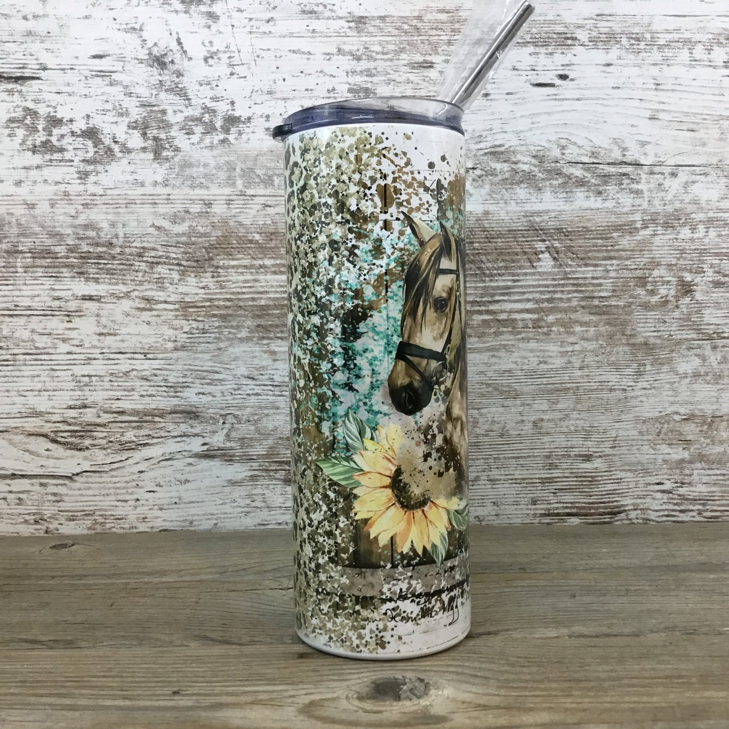 Horse Sunflower Cheetah Print 20 oz Skinny Tumbler with Straw & Lid