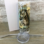 Horse Sunflower Cheetah Print 20 oz Skinny Tumbler with Straw & Lid
