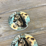 Horse Sunflower Western Car Coasters, Set of 2 Coasters