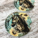 Horse Sunflower Western Car Coasters, Set of 2 Coasters
