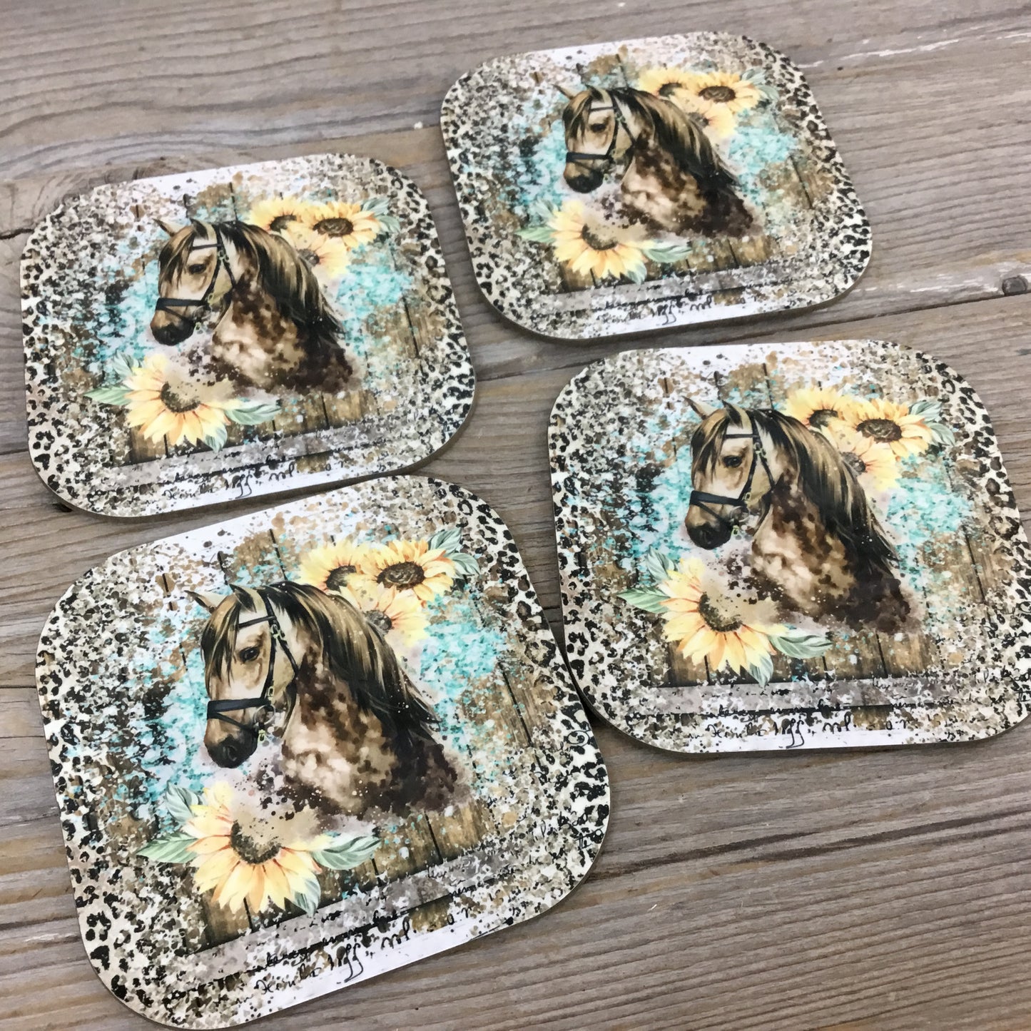 Western Sunflower Horse Coasters, Set of 4 Coasters