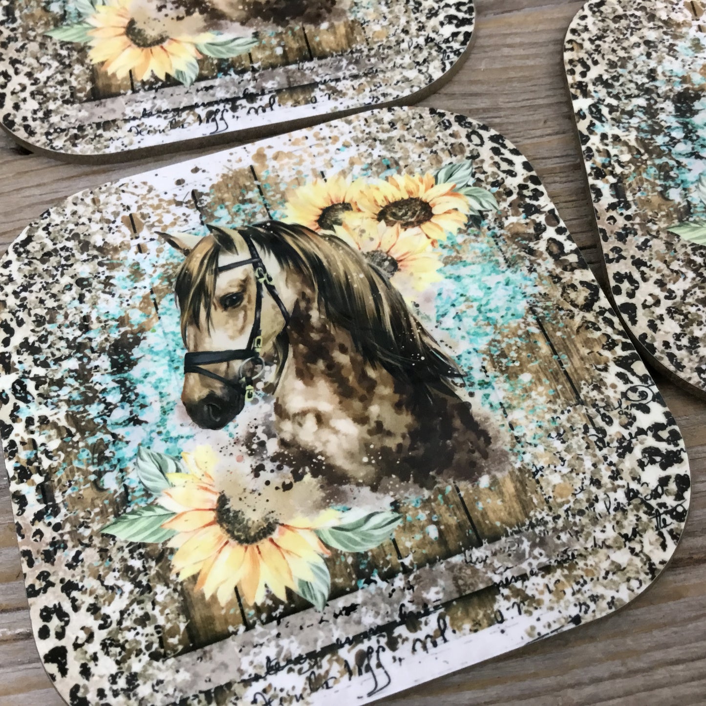 Western Sunflower Horse Coasters, Set of 4 Coasters