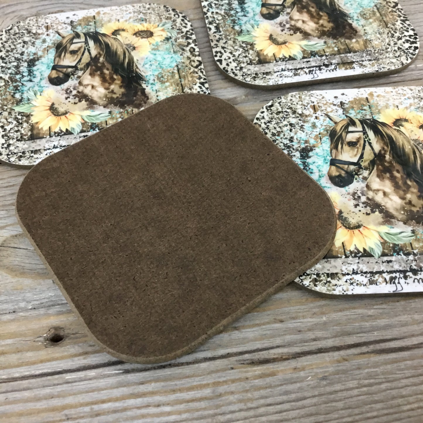 Western Sunflower Horse Coasters, Set of 4 Coasters