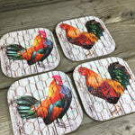 Rustic Rooster/Chicken Coasters Set of 4