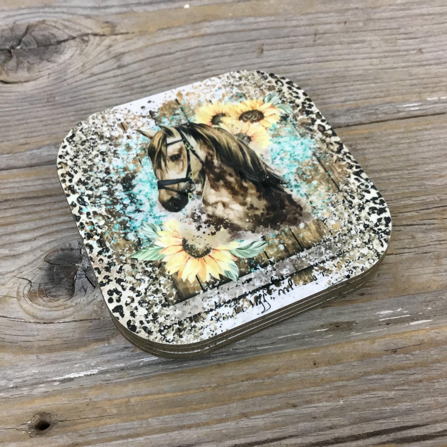 Western Sunflower Horse Coasters, Set of 4 Coasters