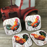 Rustic Rooster/Chicken Coasters Set of 4
