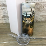 Deer Hunting Camo 20 oz Skinny Tumbler with Straw & Lid
