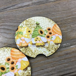 Sunflowers and Honeycomb Gnome Car Coasters