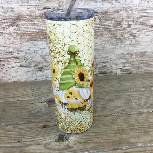 Sunflowers and Honeycomb Gnome 20 oz Skinny Tumbler