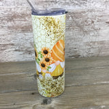 Sunflowers and Honeycomb Gnome 20 oz Skinny Tumbler with Lid and Straw