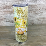 Sunflowers and Honeycomb Gnome 20 oz Skinny Tumbler with Lid and Straw