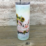 Sunflower Pig  20 oz Skinny Tumbler with Straw & Lid