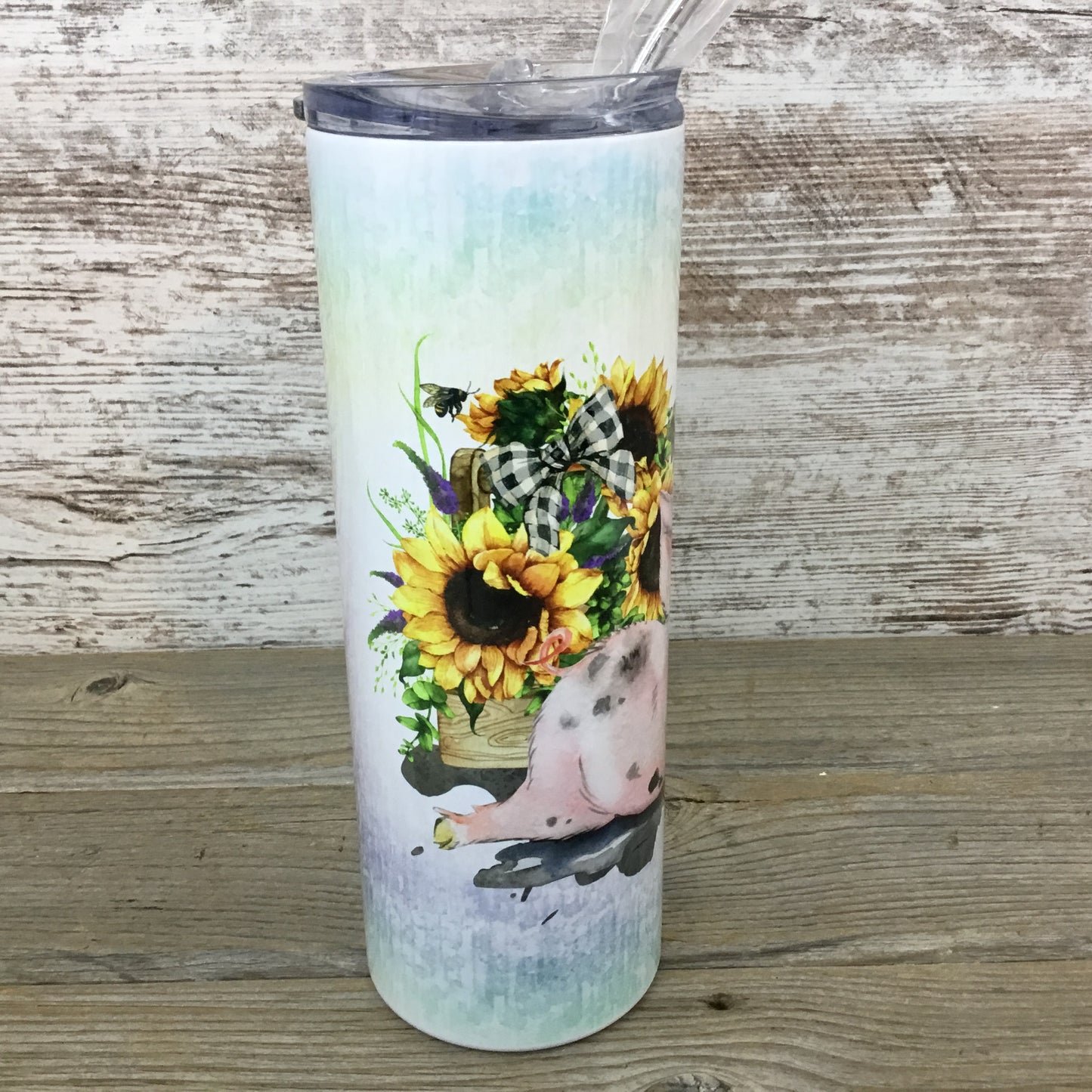 Sunflower Pig  20 oz Skinny Tumbler with Straw & Lid