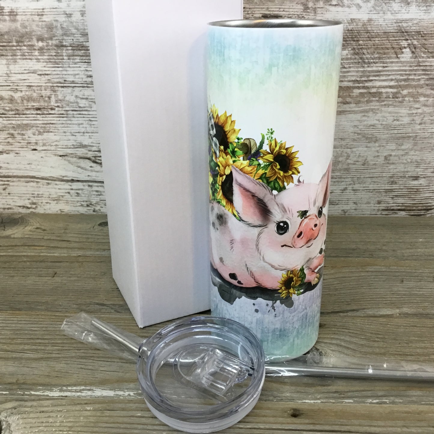 Sunflower Pig  20 oz Skinny Tumbler with Straw & Lid