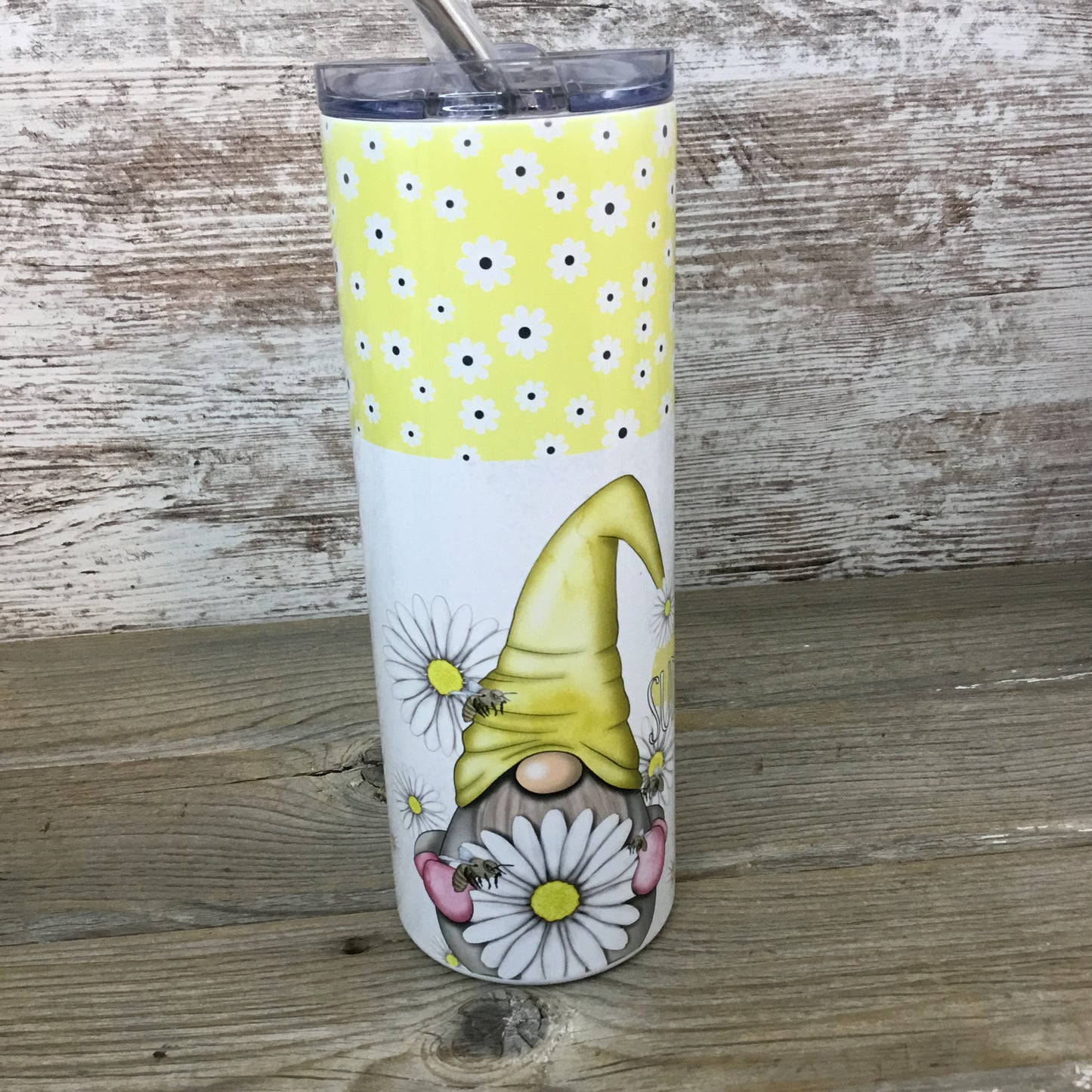 Daisy Gnome Be The Sunshine 20 oz Skinny Tumbler with Lid and Straw