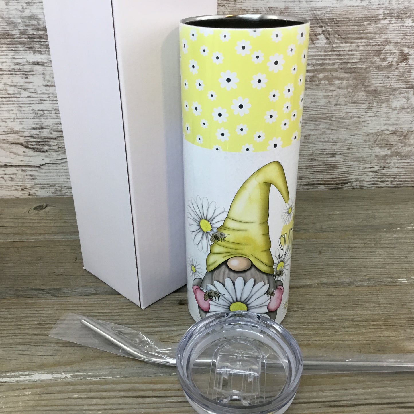 Daisy Gnome Be The Sunshine 20 oz Skinny Tumbler with Lid and Straw