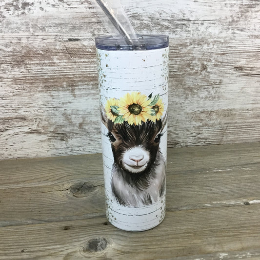 Rustic Barn Wood Sunflower Goat 20 oz Skinny Tumbler