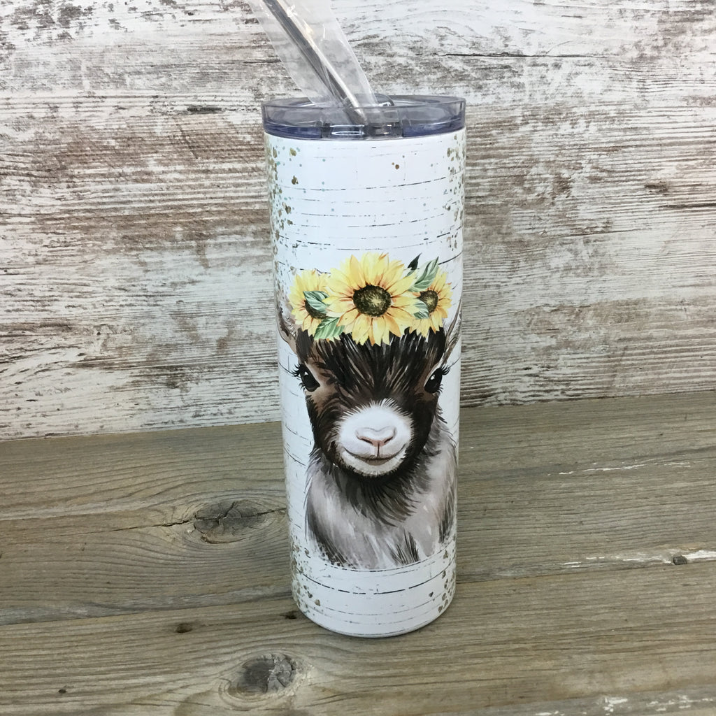 Cute Highland Cow with Flowers 20oz Skinny Tumbler Stainless Steel Lid &  Straw
