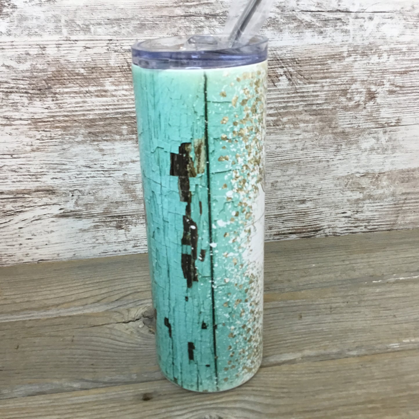 Rustic Barn Wood Sunflower Goat 20 oz Skinny Tumbler with Straw & Lid