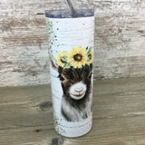 Rustic Barn Wood Sunflower Goat 20 oz Skinny Tumbler with Straw & Lid