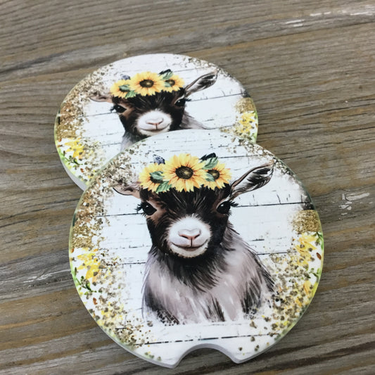 Rustic Sunflower Goat Car Coasters